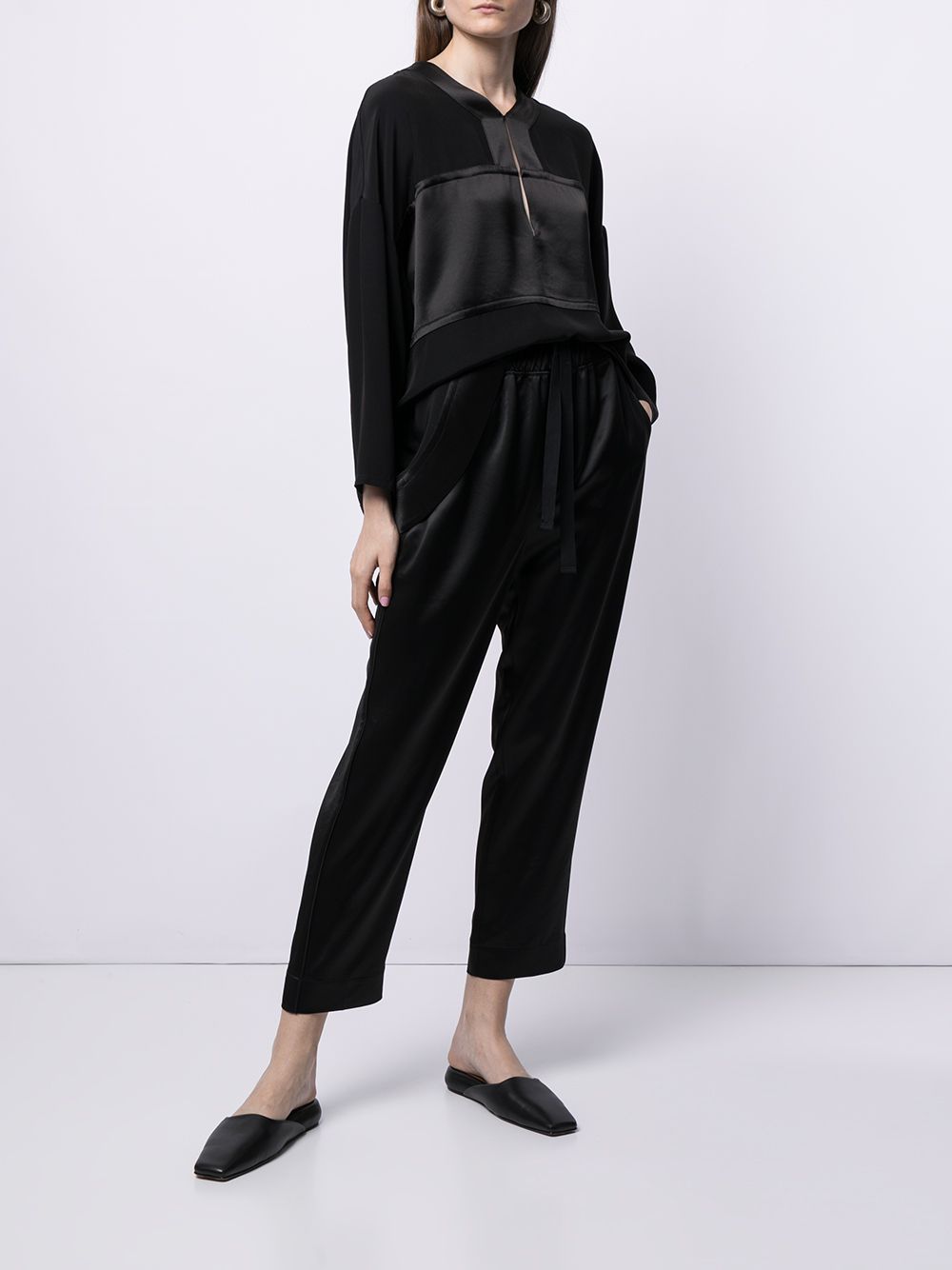 Shop Proenza Schouler White Label Satin-panel Blouse In Black