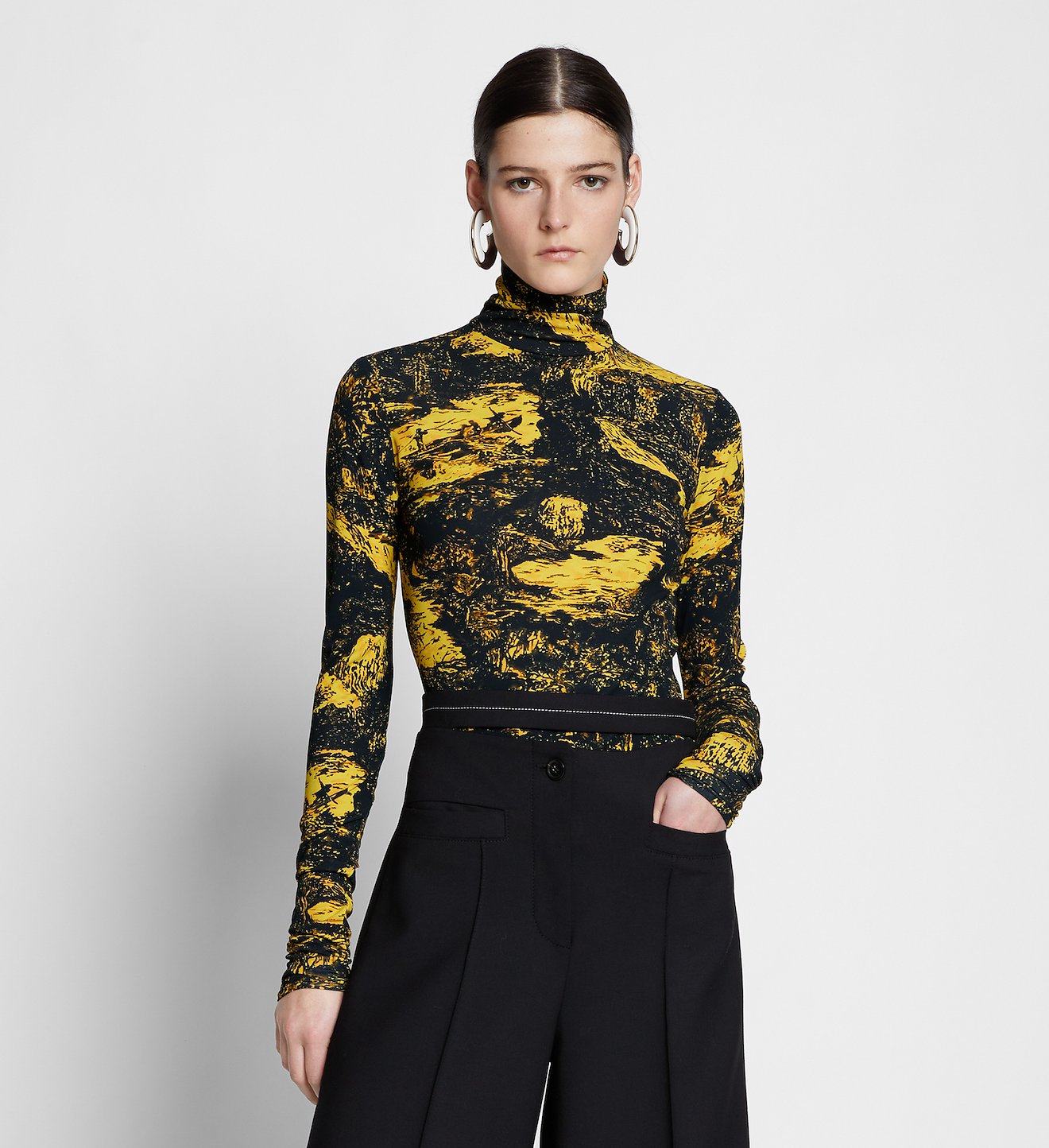 Swirl Print Jersey Turtleneck Top