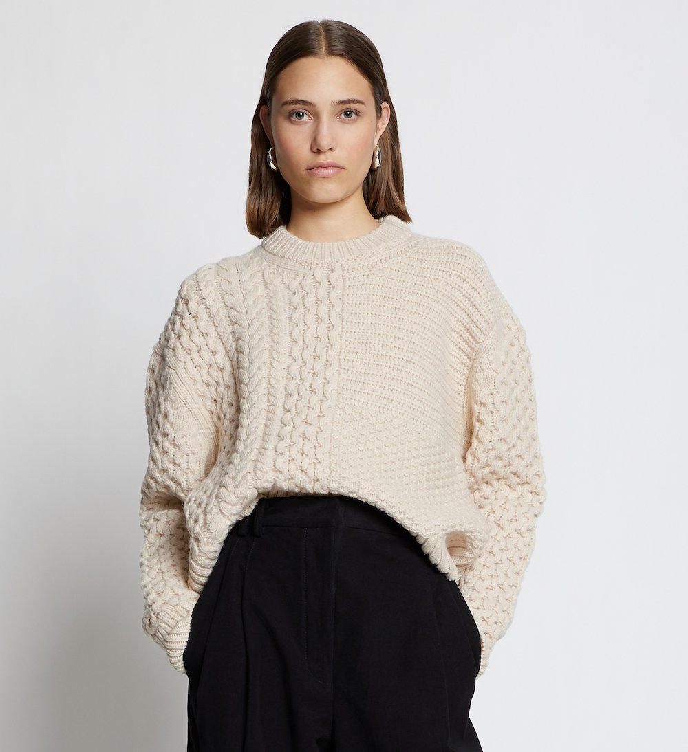 Patchwork Knit Sweater in white | Proenza Schouler