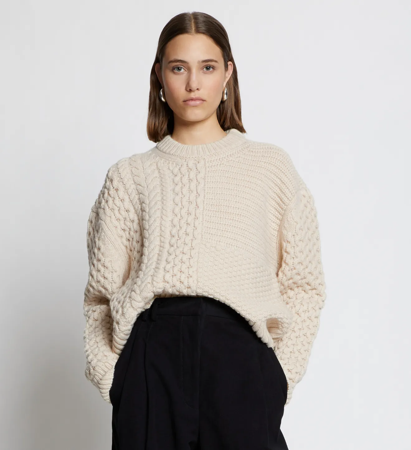 Patchwork Knit Sweater in white 