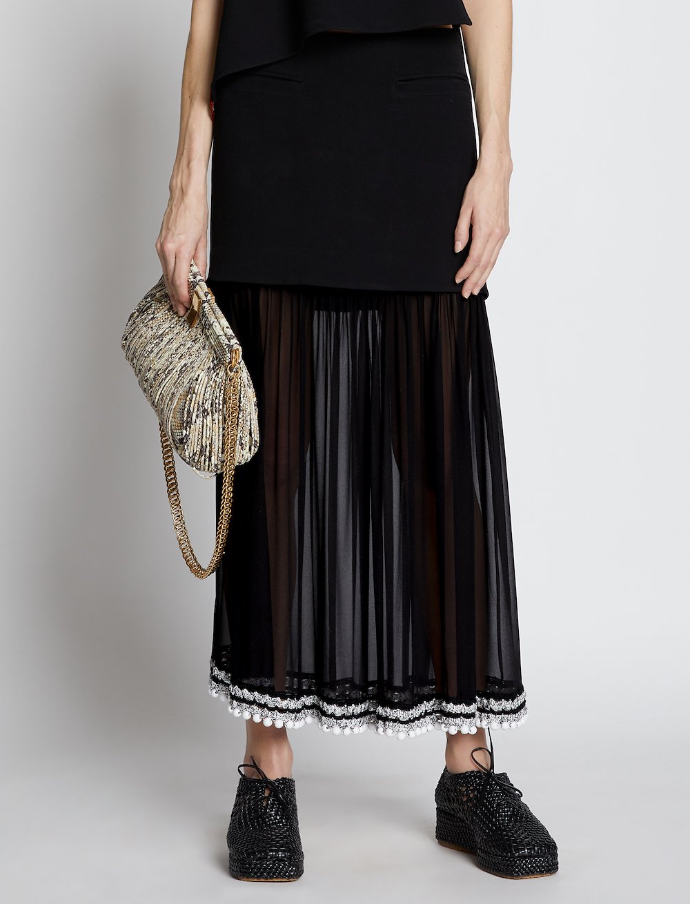 Pieced Chiffon Crochet Border Skirt