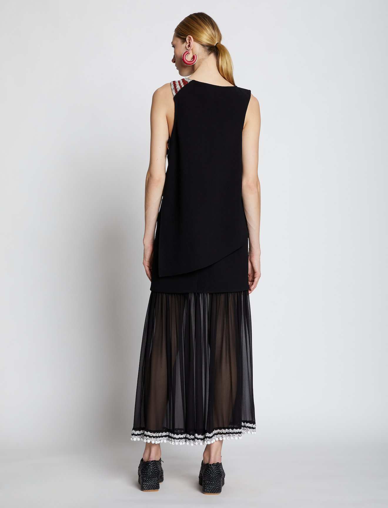 Pieced Chiffon Crochet Border Skirt in black | Proenza Schouler