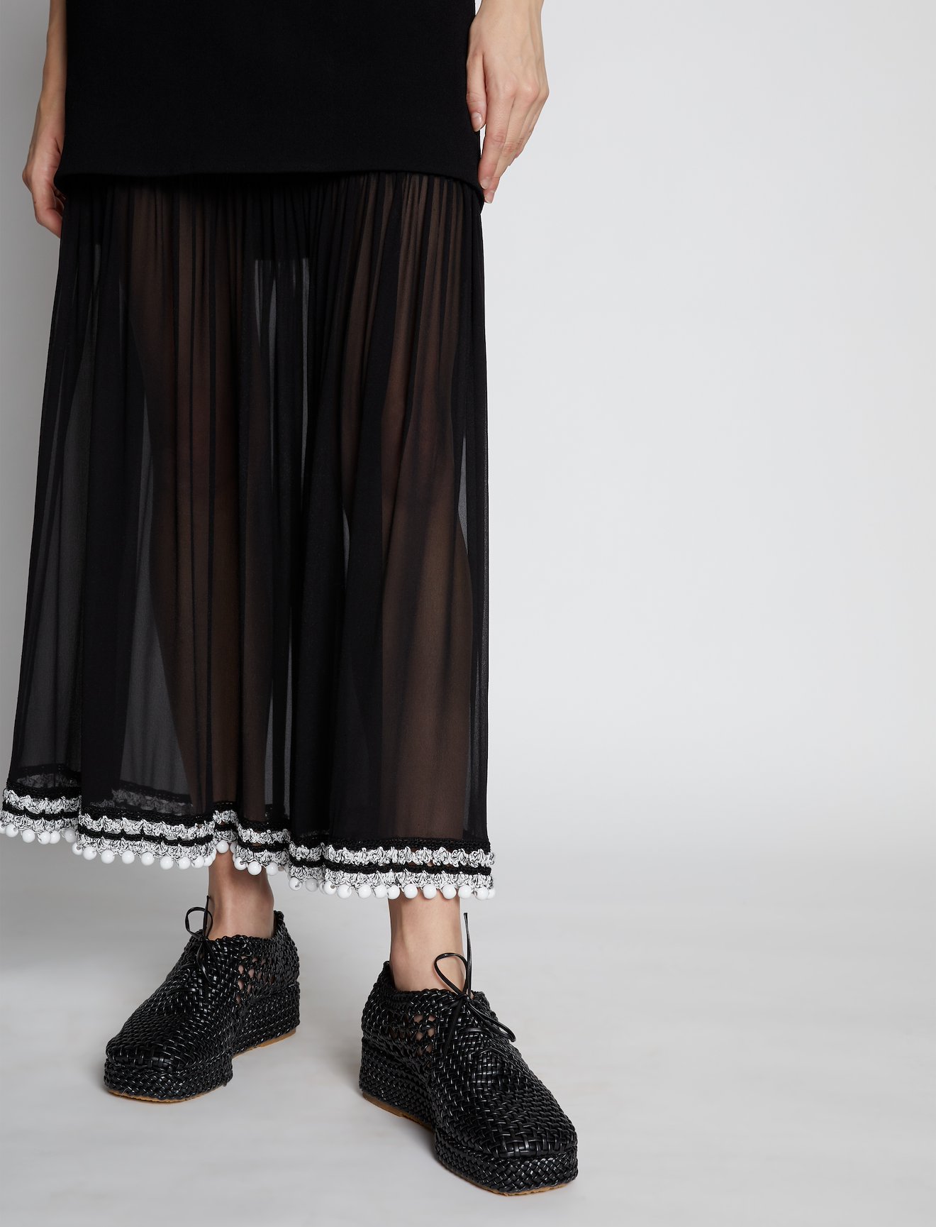 Pieced Chiffon Crochet Border Skirt in black | Proenza Schouler