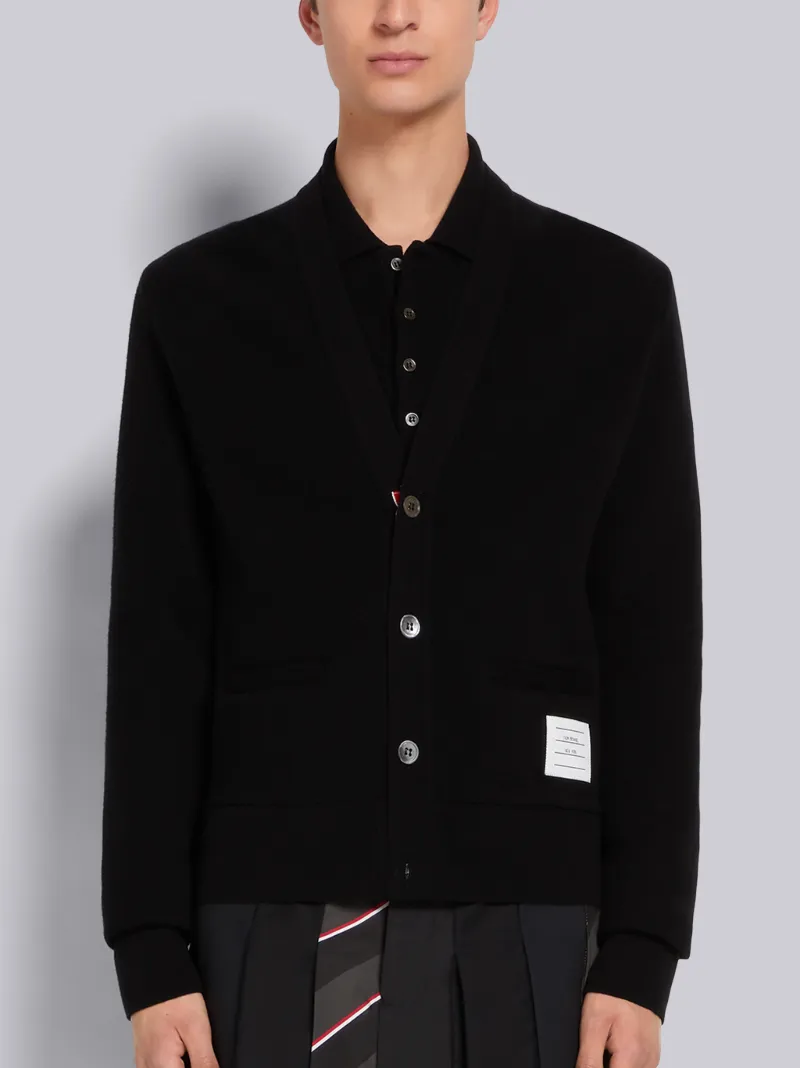 Black Cashmere Pique V-Neck Cardigan 