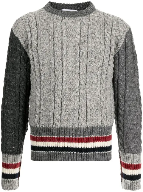 Shop Thom Browne RWB stripe cable-knit 
