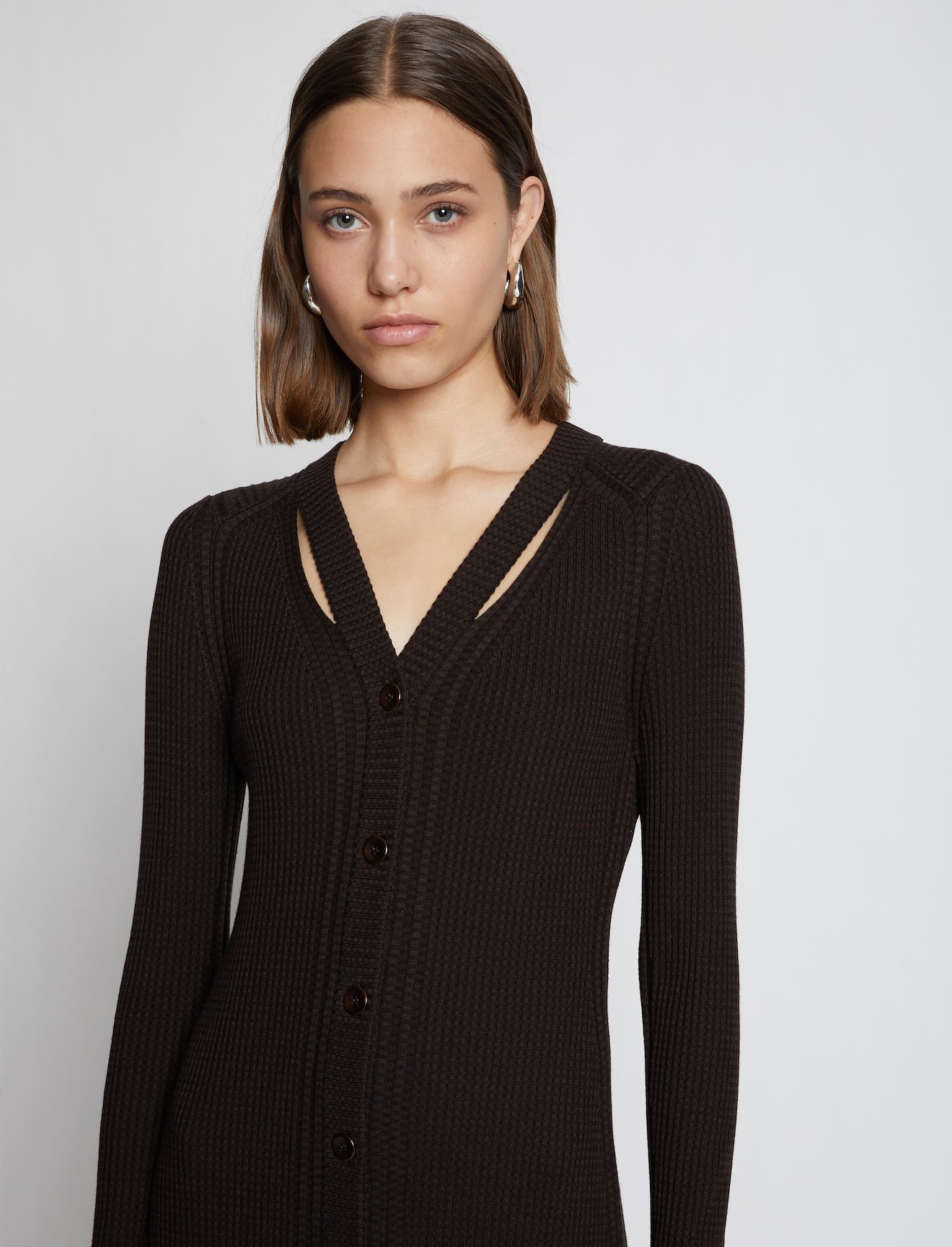 Micro Stripe Rib Knit Dress in brown | Proenza Schouler