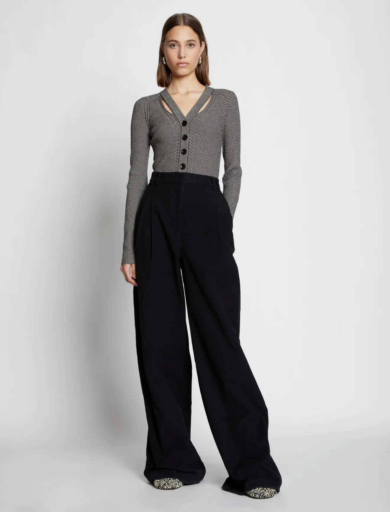 Micro Stripe Rib Knit Cardigan in black 