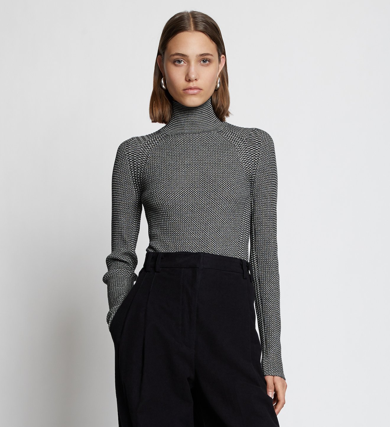 Micro Stripe Rib Knit Turtleneck Top
