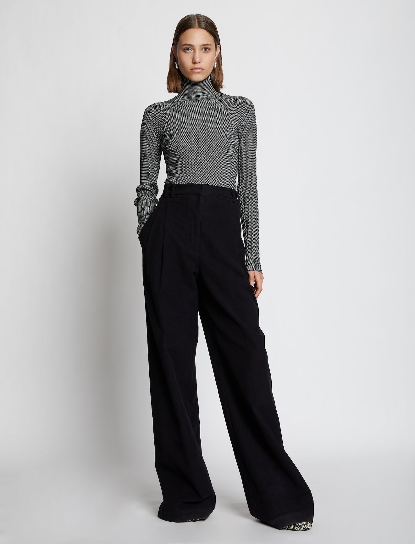 Micro Stripe Rib Knit Turtleneck Top in black | Proenza Schouler