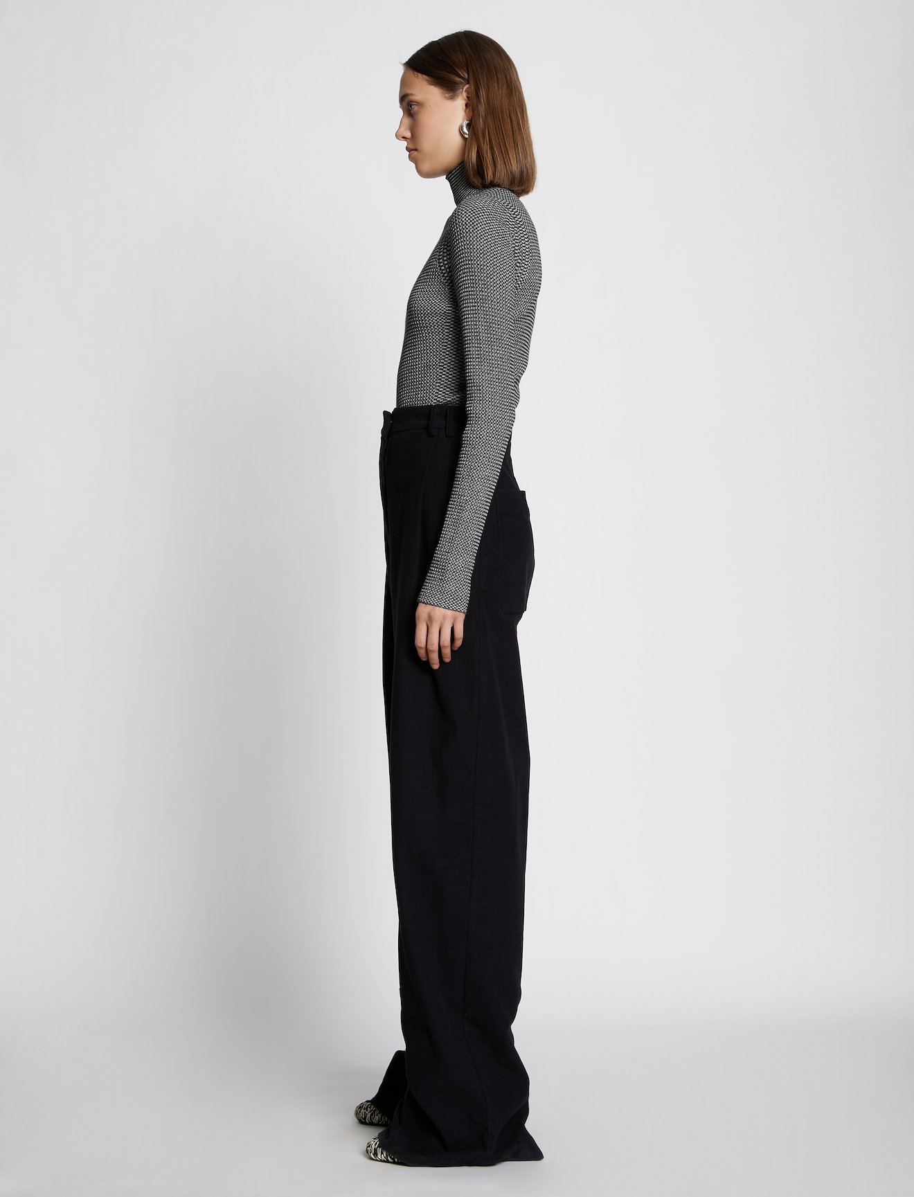 Micro Stripe Rib Knit Turtleneck Top in black | Proenza Schouler