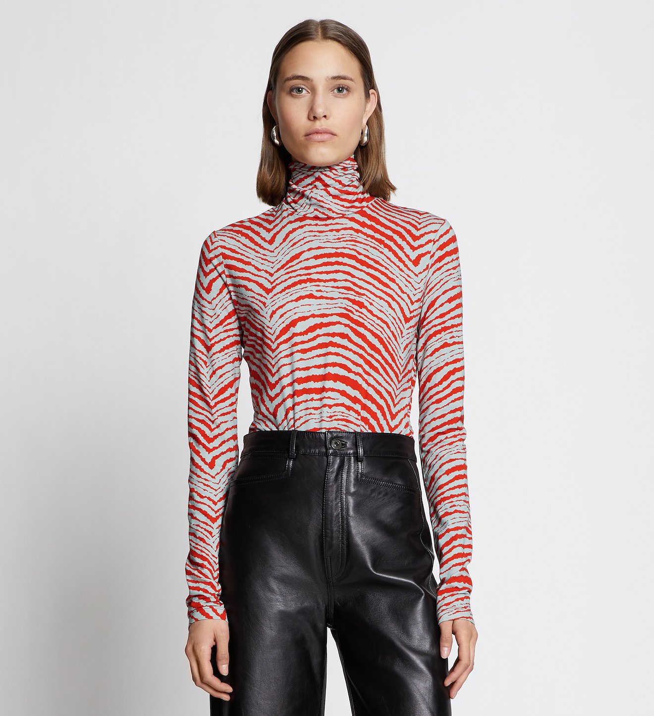 Geometric Zebra Turtleneck Top