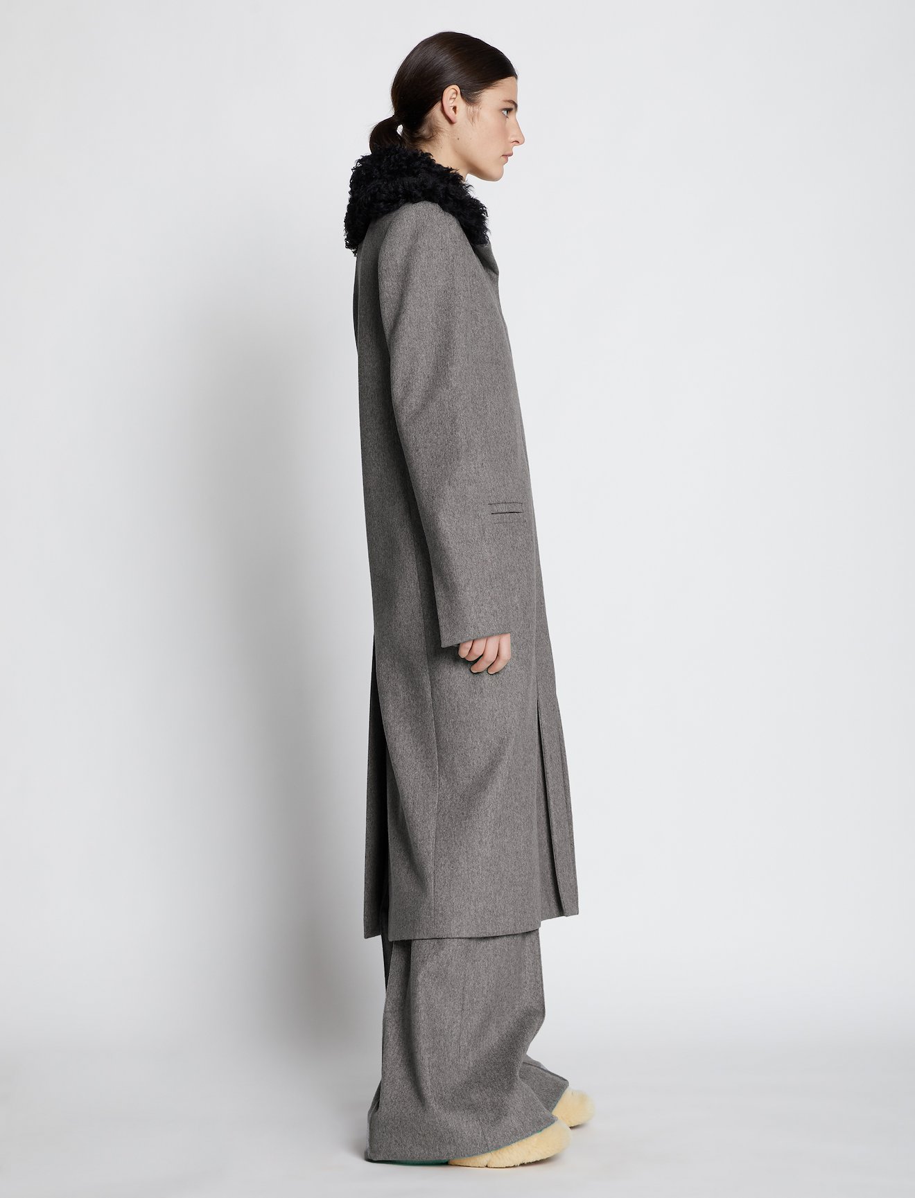Melange Virgin Wool Shearling Collar Coat #1