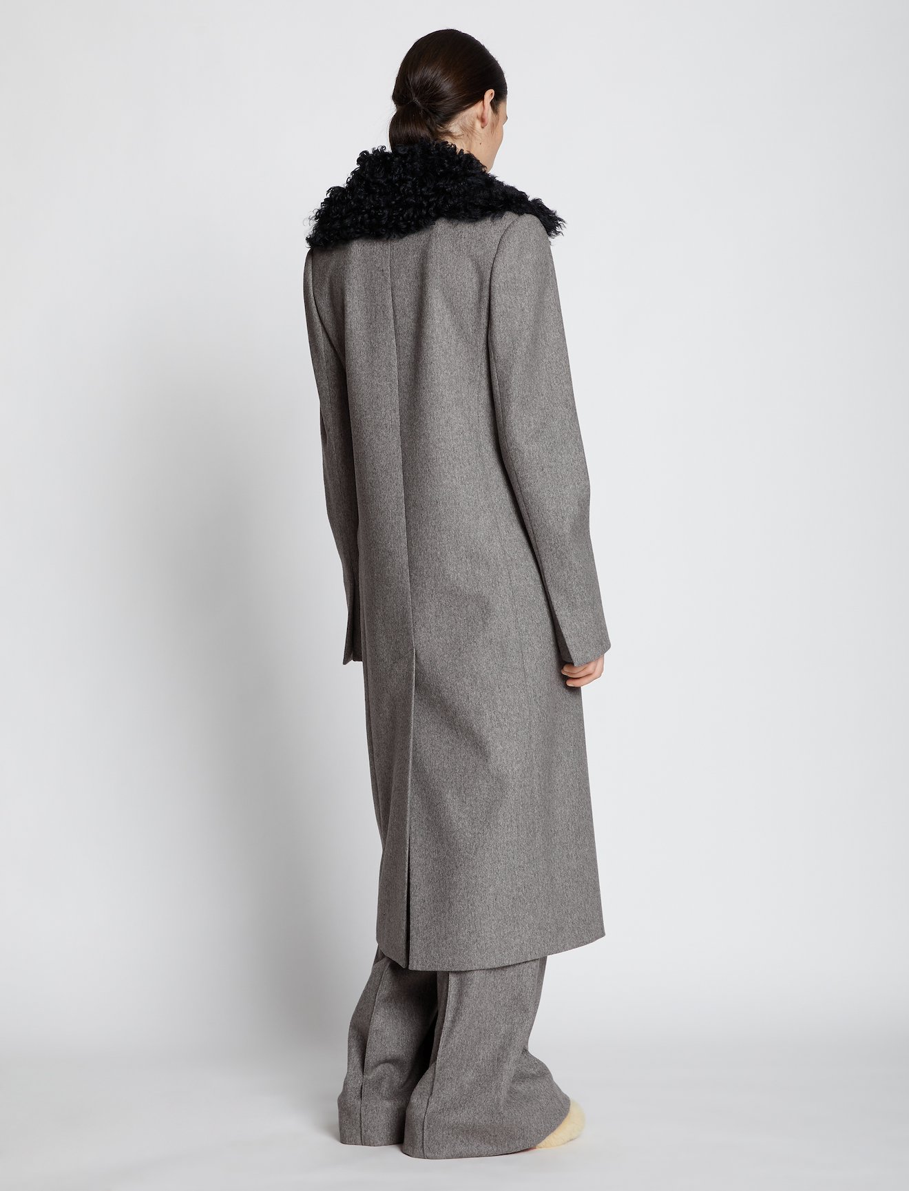 Melange Virgin Wool Shearling Collar Coat #2
