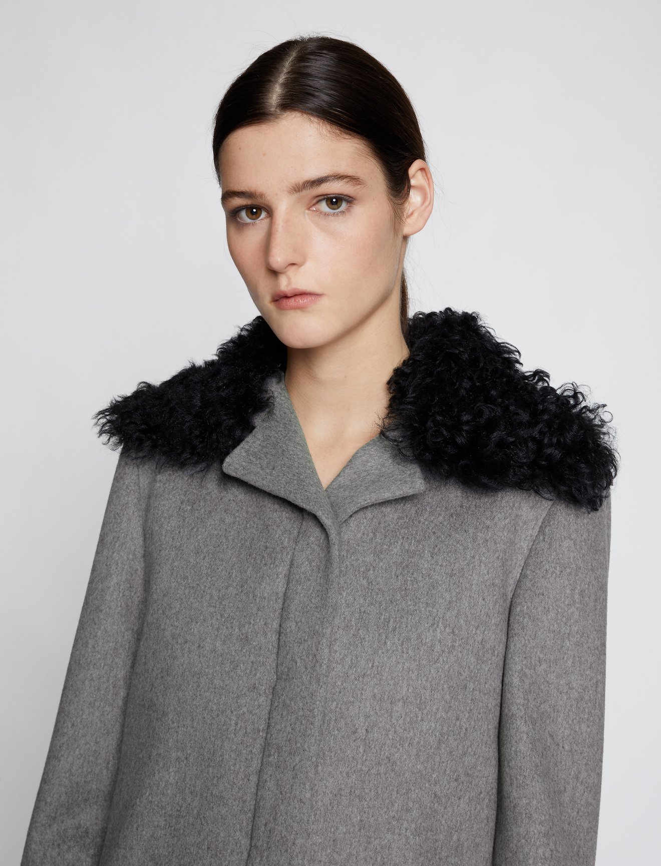 Melange Virgin Wool Shearling Collar Coat #3