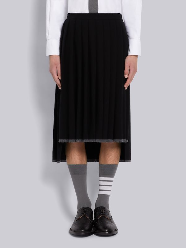 ブラック カシミア ティッピング ストライプ クラシック プリーツスカート