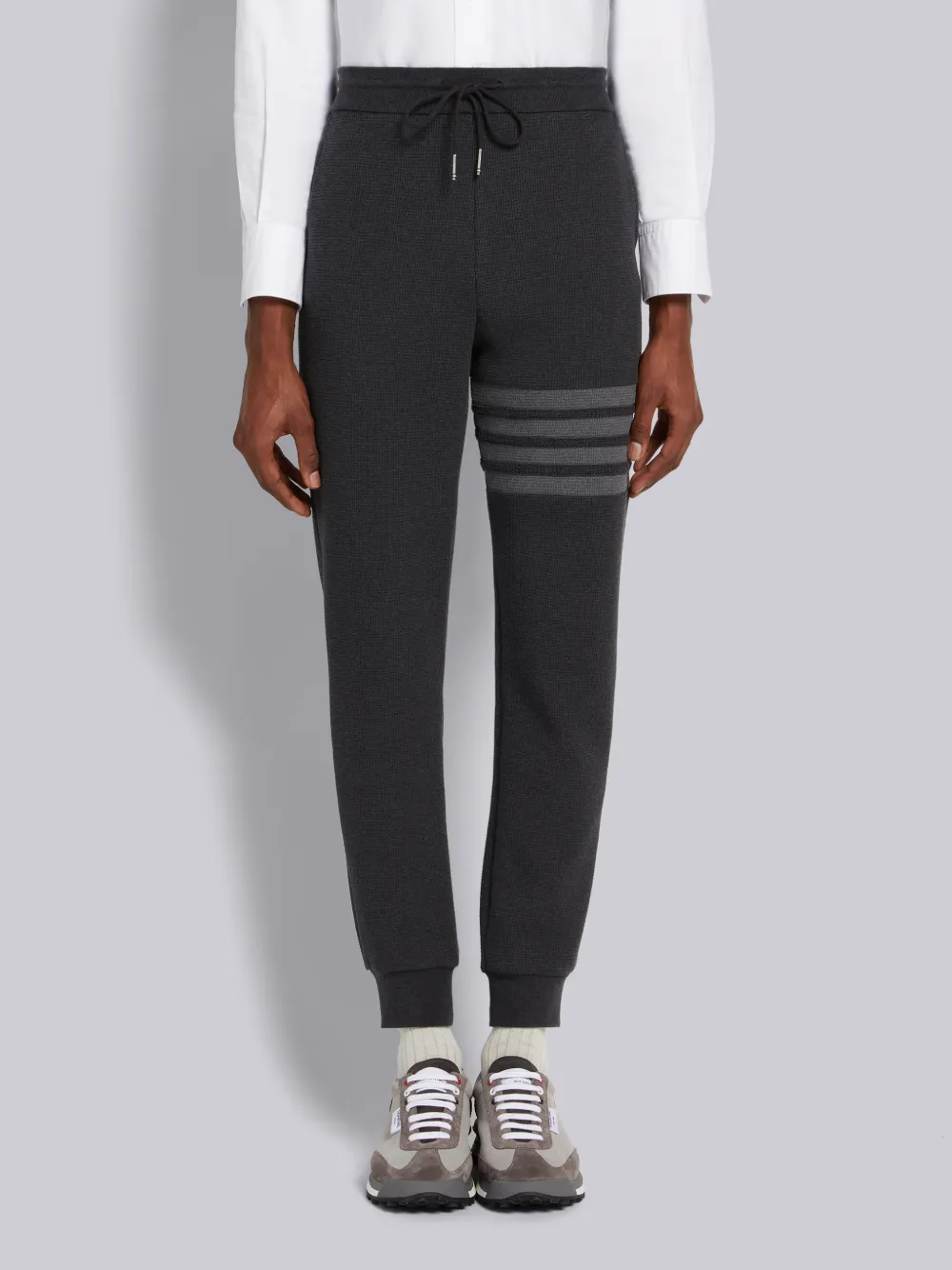 Thom Browne 4-bar Stripe Waffle Knit Track Pants In Grey | ModeSens