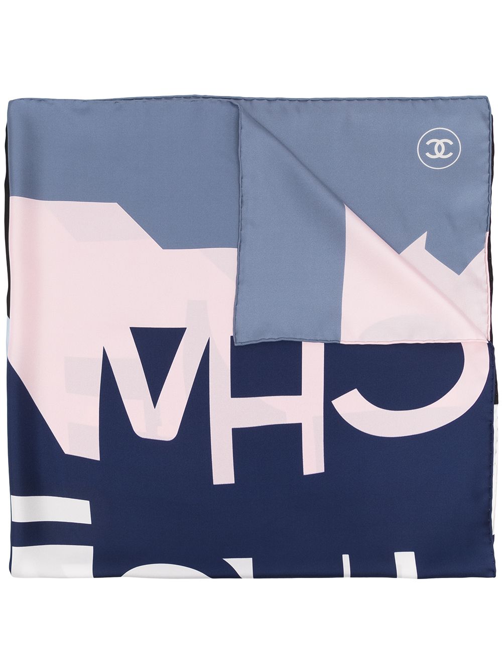 Pre-owned Chanel Logo-lettering Scarf In Blue