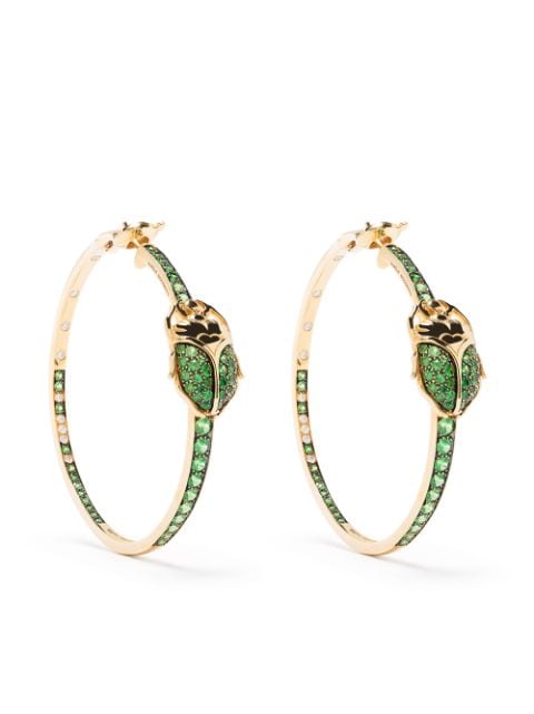 Aurelie Bidermann boucles d'oreilles Scarab en or 18ct ornées de diamants et tsavorites