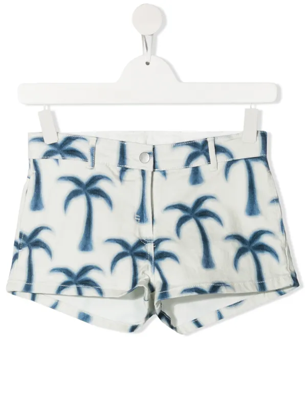 palm tree-print denim shorts for kids 