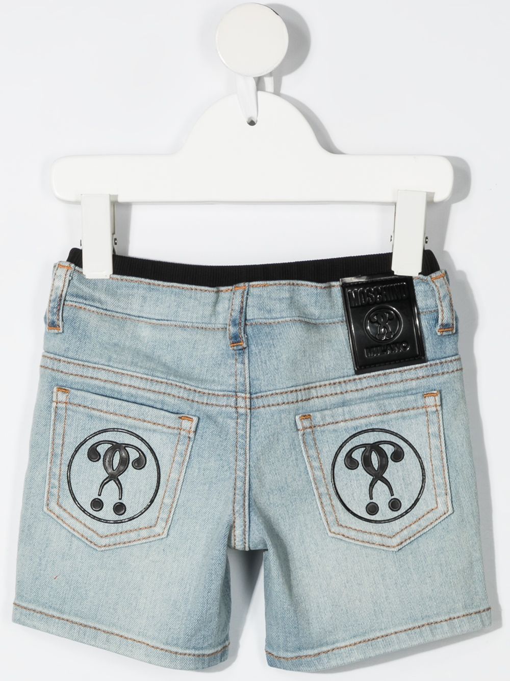 Shop Moschino Embossed-logo Knee-length Denim Shorts In Blue