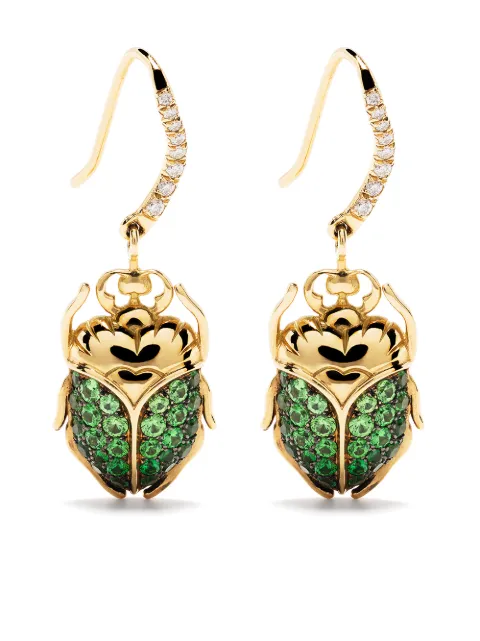 Aurelie Bidermann aretes Scarab en oro amarillo de 18kt con diamantes y tsavoritas 