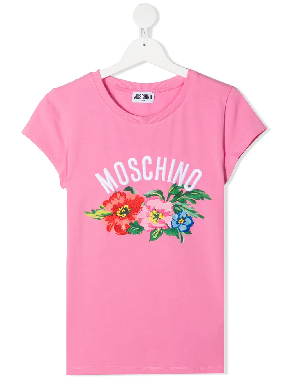 фото Moschino kids футболка с логотипом и цветочным принтом