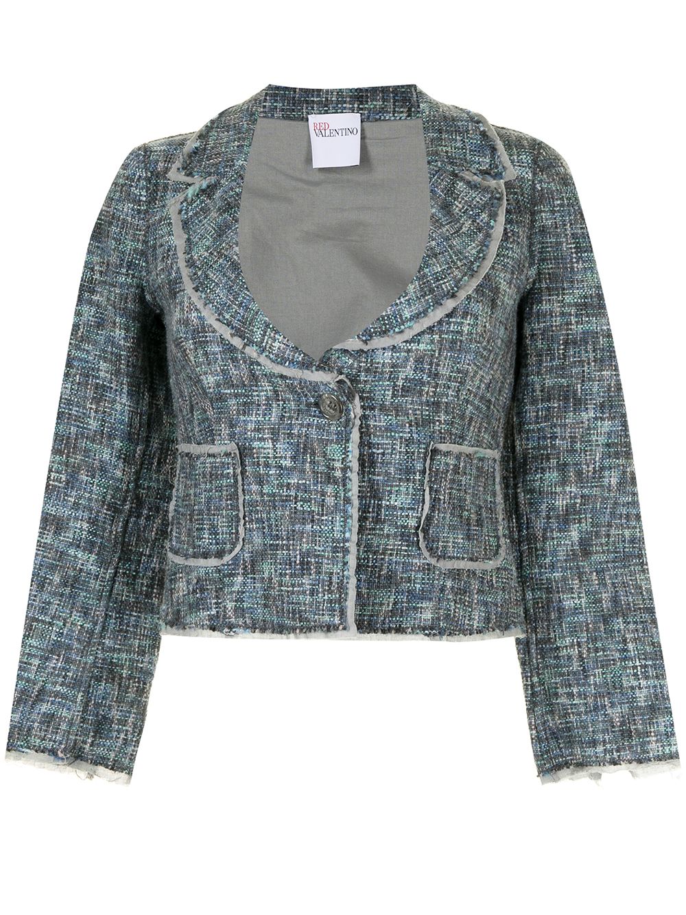 Pre-owned Valentino Plunging Neck Woven Jacket In Blue