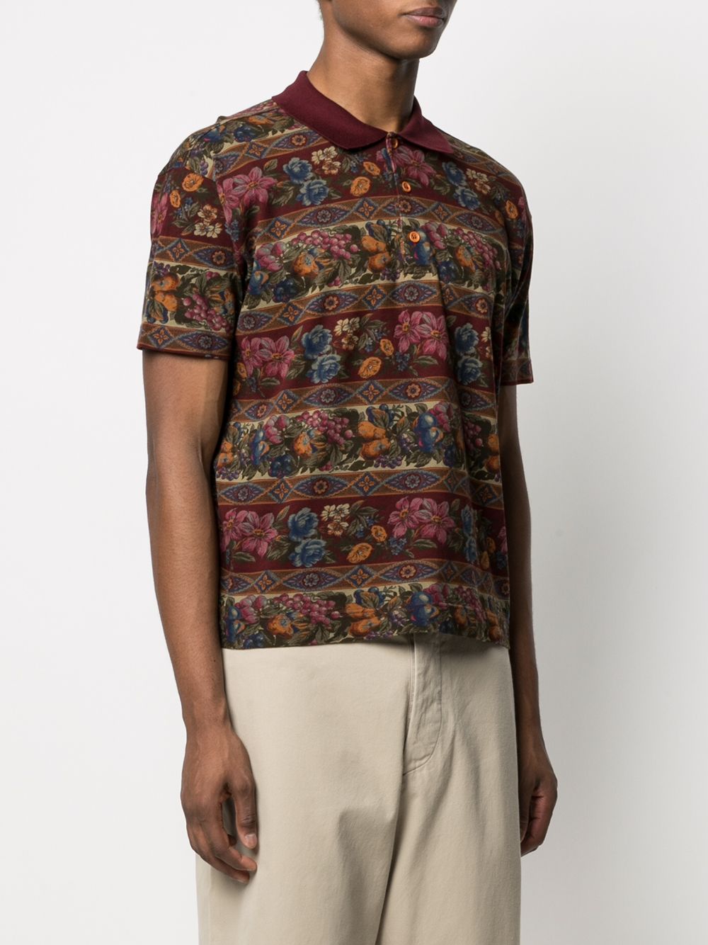 Pre-owned Valentino 1990s Fruit-print Polo Shirt In Brown