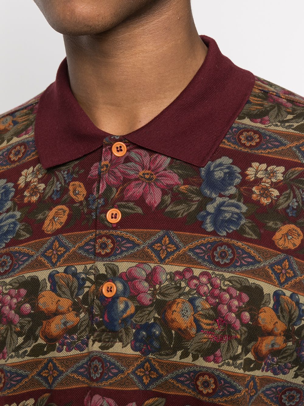 Pre-owned Valentino 1990s Fruit-print Polo Shirt In Brown