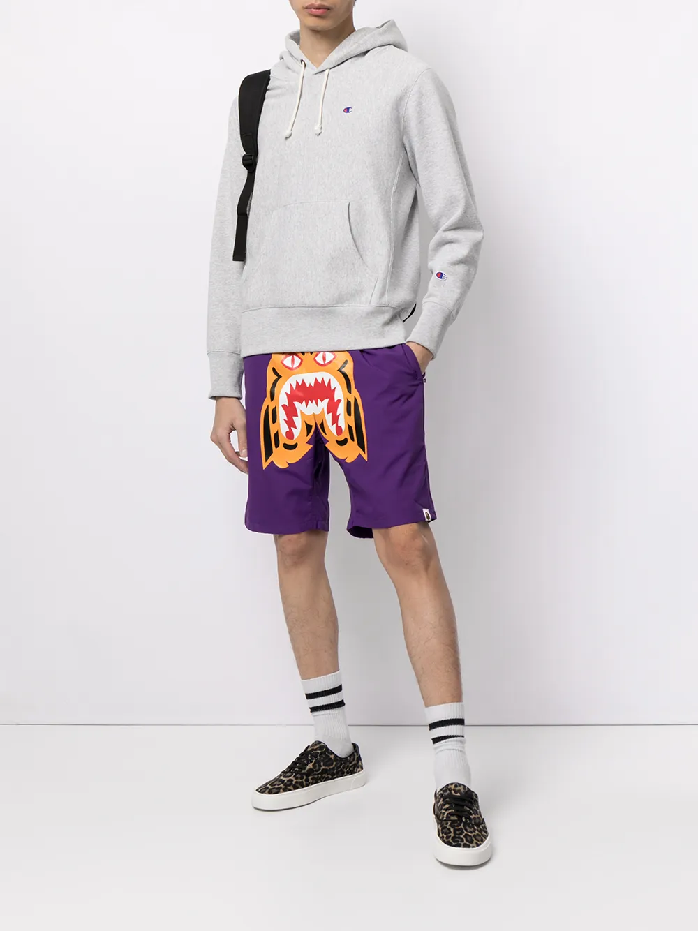 фото A bathing ape® шорты с эластичным поясом и принтом tiger