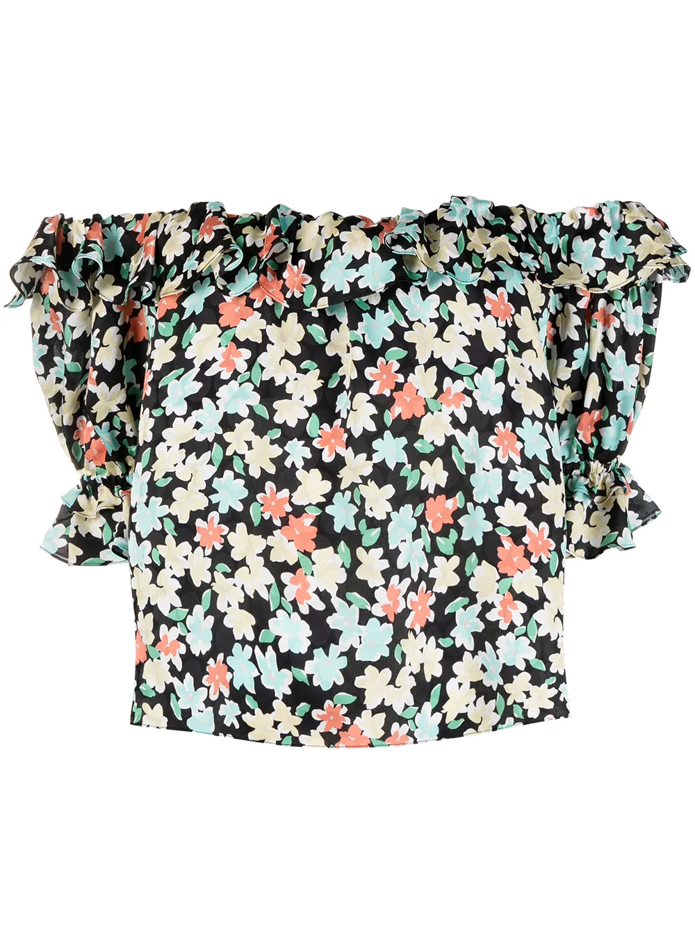 

Saint Laurent floral print off-the-shoulder blouse - Black