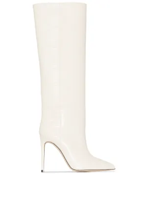 cream leather boots knee high