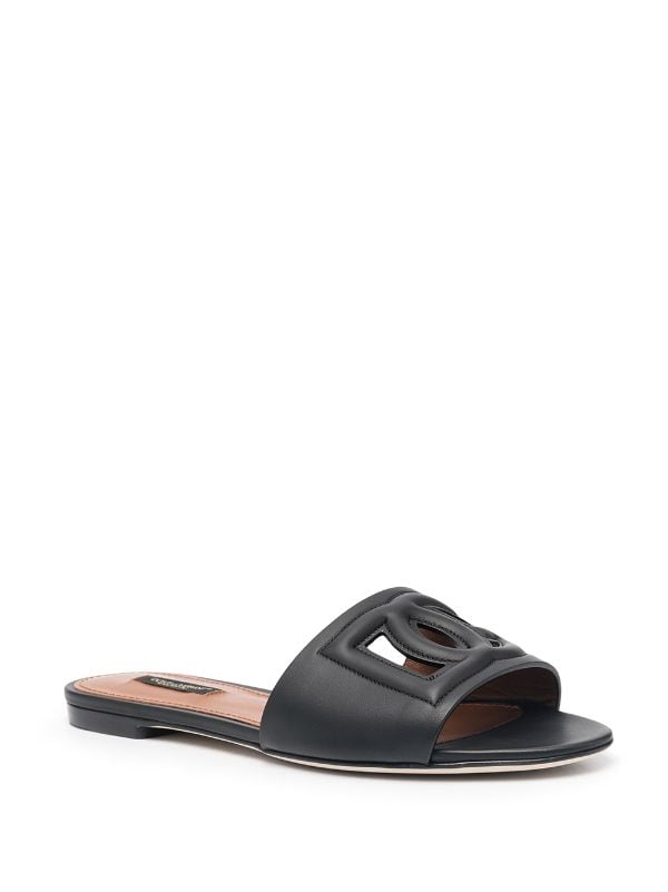 Dolce & Gabbana Slides with Logo - Black - Flat Sandals