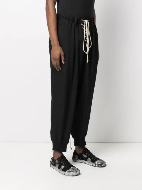 Shop Yohji Yamamoto lace-up drop-crotch 