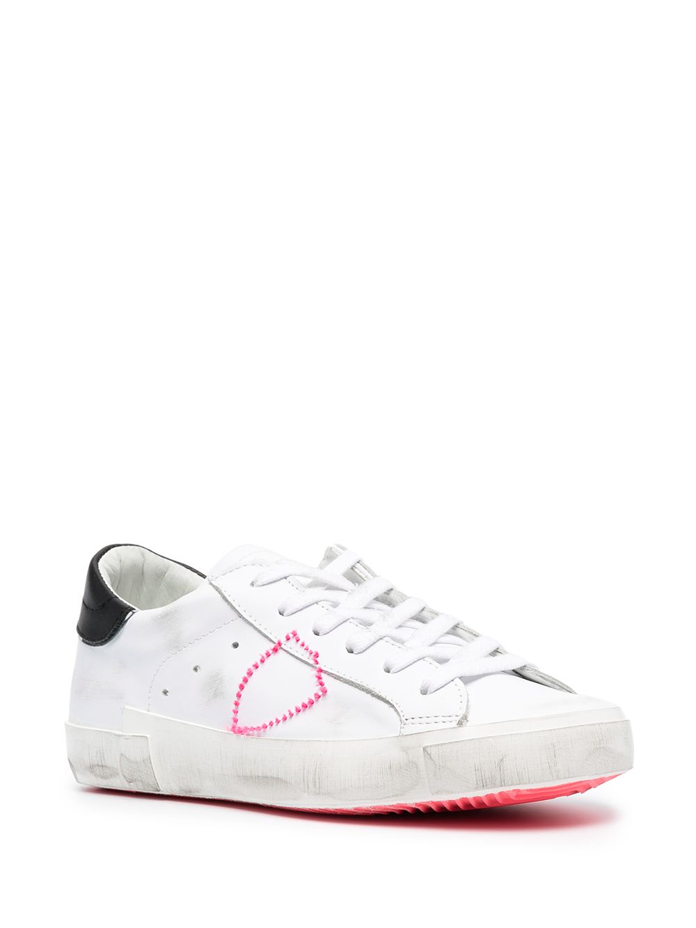 фото Philippe model paris distressed-finish neon logo-embroidered trainers