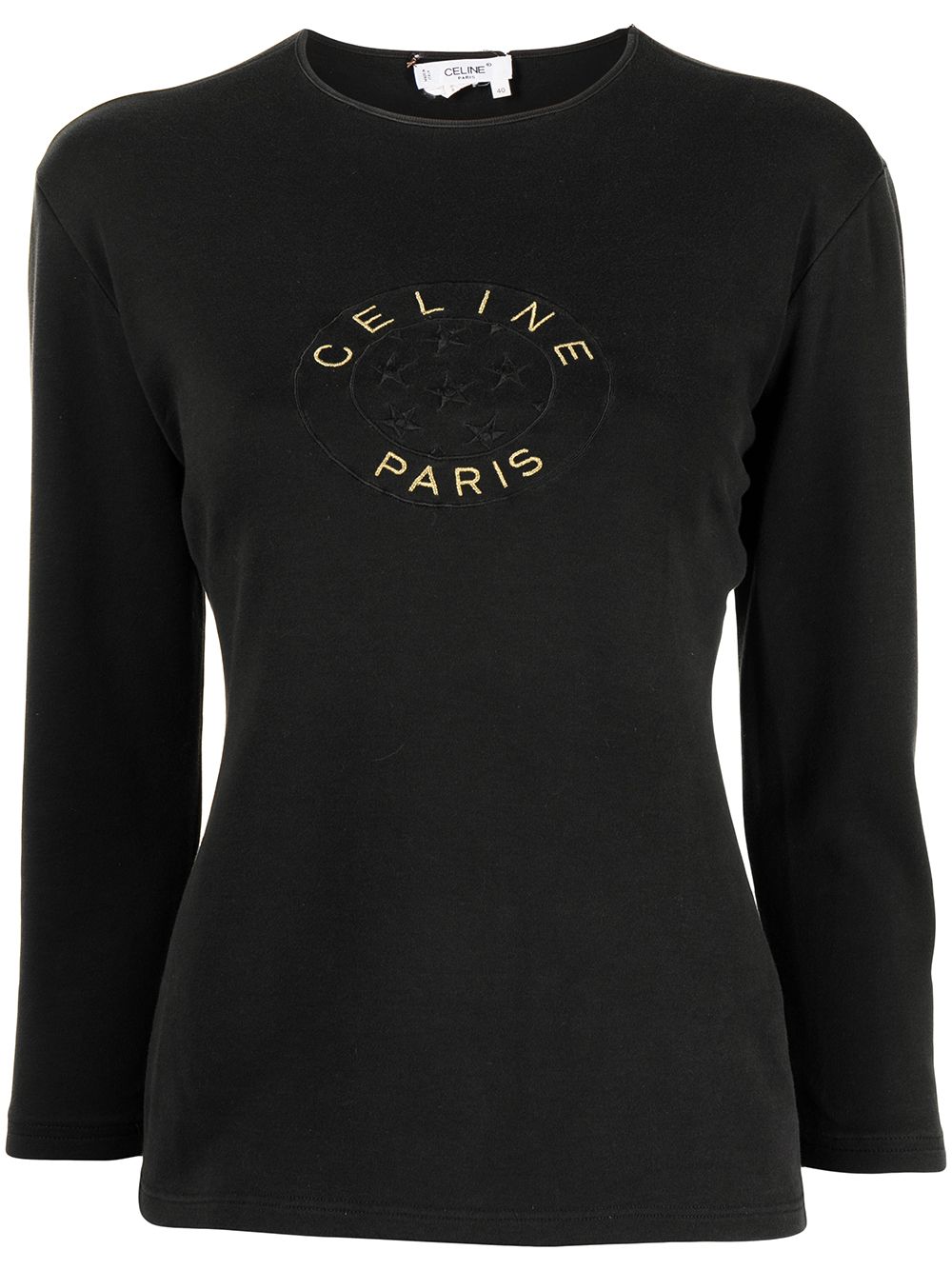 Pre-owned Celine  Logo Embroidered Long-sleeved T-shirt In Black