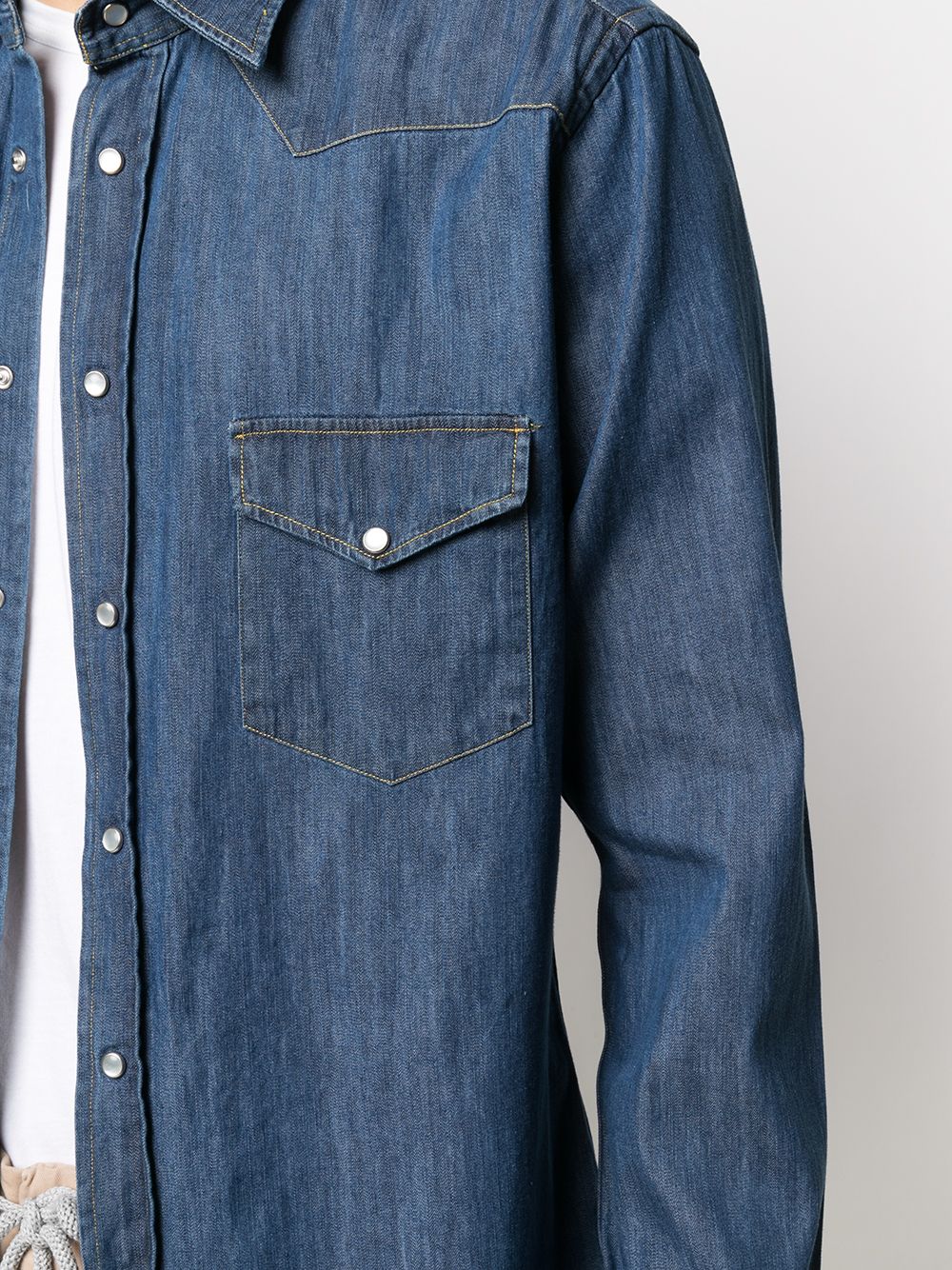 Shop Drumohr Long-sleeved Cotton Denim Shirt In Blue