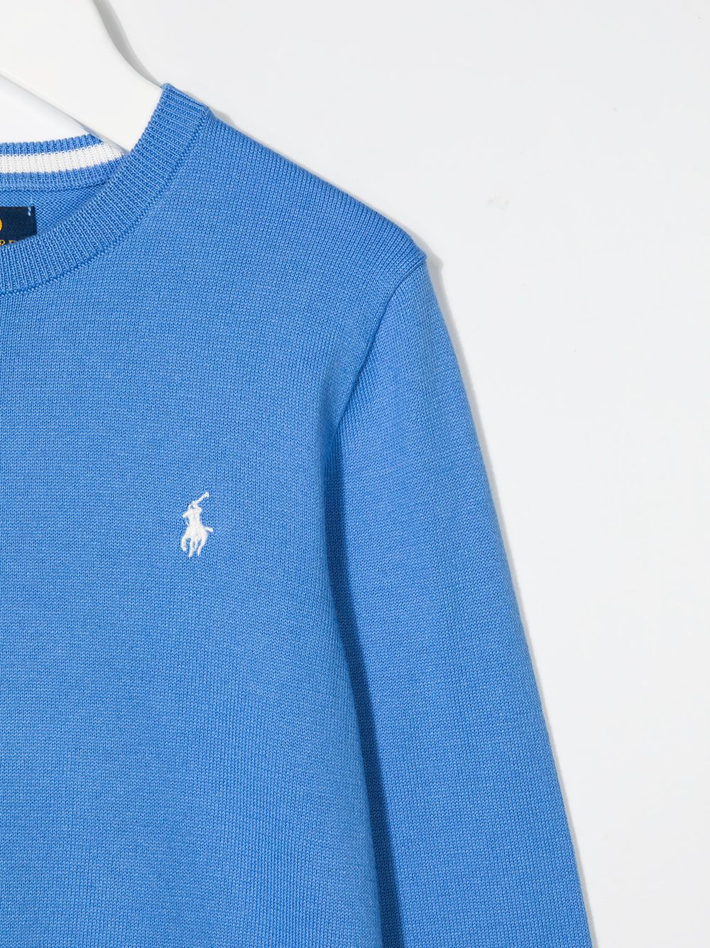 Shop Ralph Lauren Embroidered Logo Crew Neck Jumper In Blue