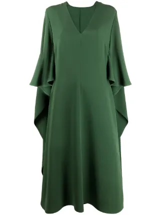 valentino green cape dress Cape-effect silk-crepe midi dress - green