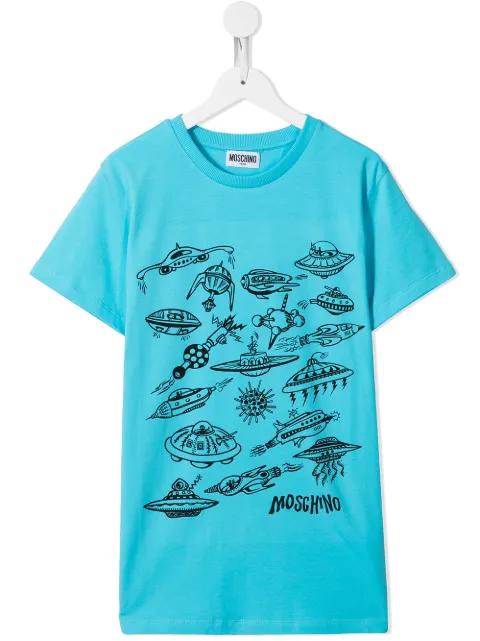 Moschino Kids تيشيرت بأكمام قصيرة وطبعة سفينة فضاء
