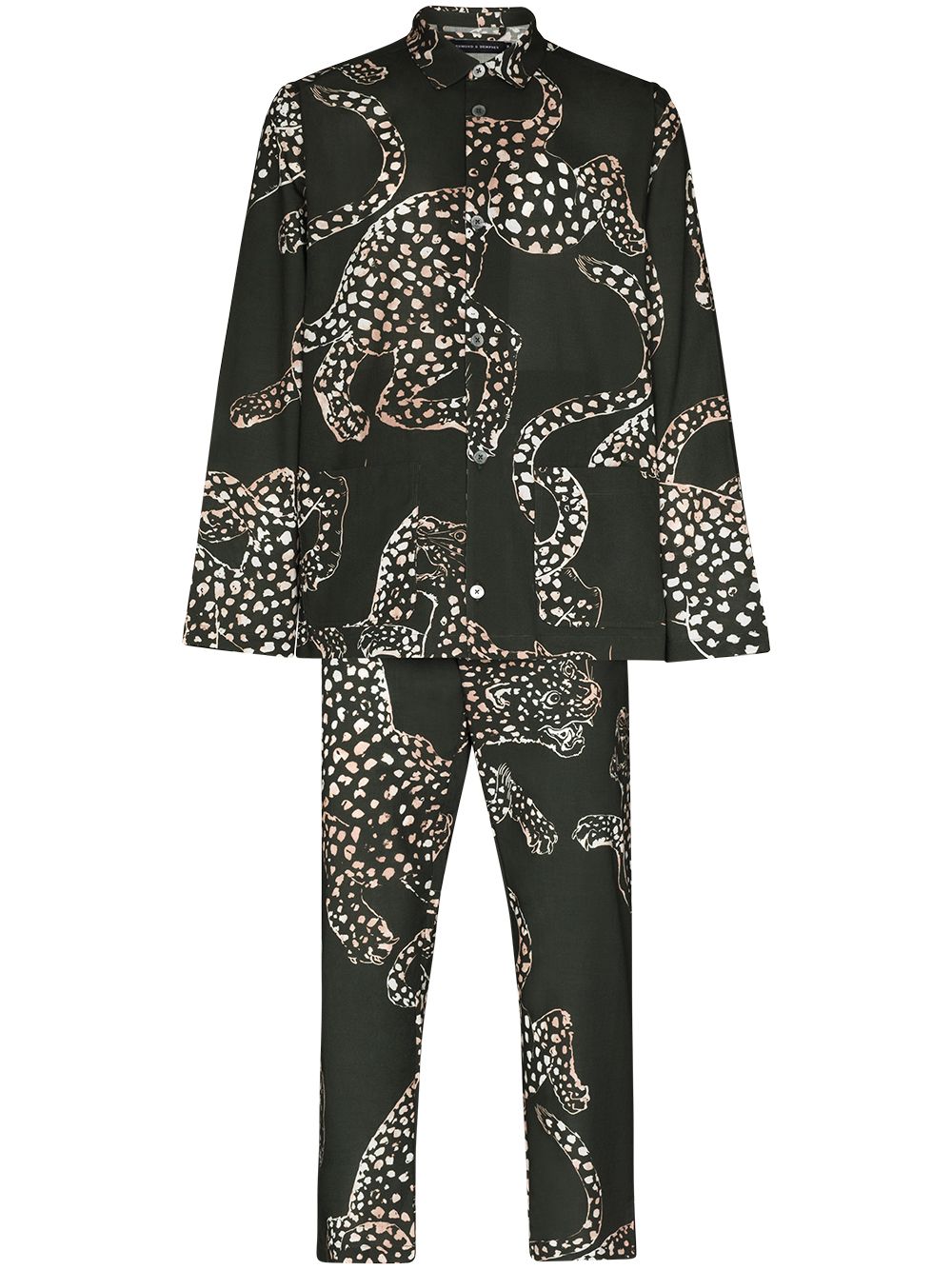 

Desmond & Dempsey animal print cotton pajama set - Green