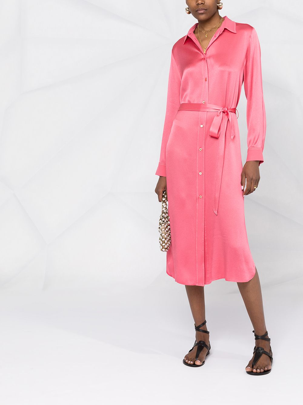 Shop Forte Forte Tied-waist Silk Dress In Pink