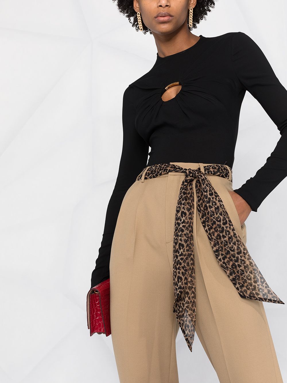 Shop Saint Laurent Silk Belt Pleated Trousers In Neutrals
