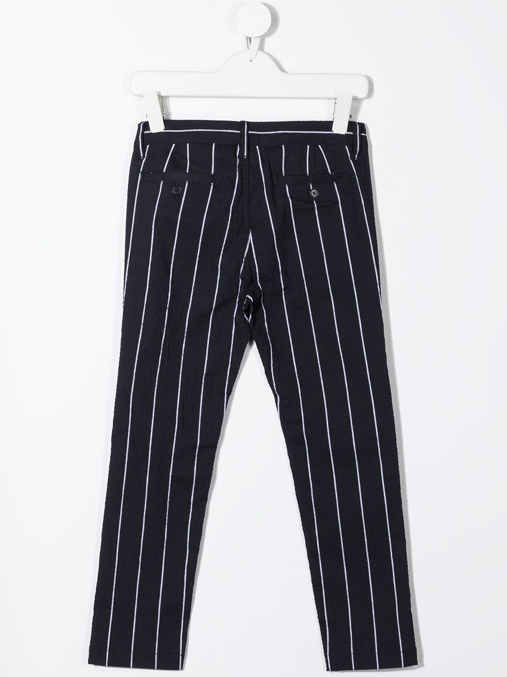 Shop Il Gufo Cotton Pinstripe Trousers In Blue