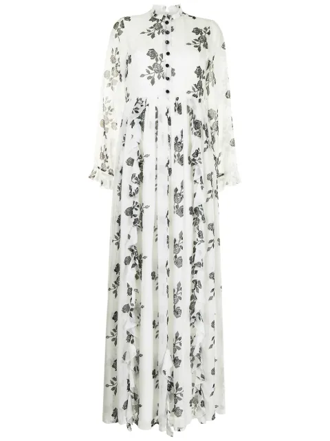 Macgraw rose ruffle trim long dress