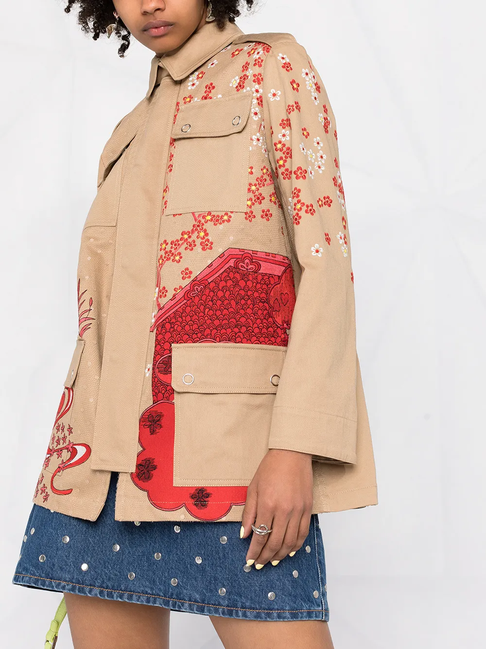фото Red valentino куртка-рубашка с цветочной вышивкой