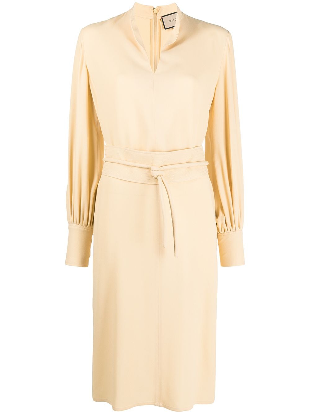 Gucci Belted Puff-sleeve Midi Dress In Nude | ModeSens