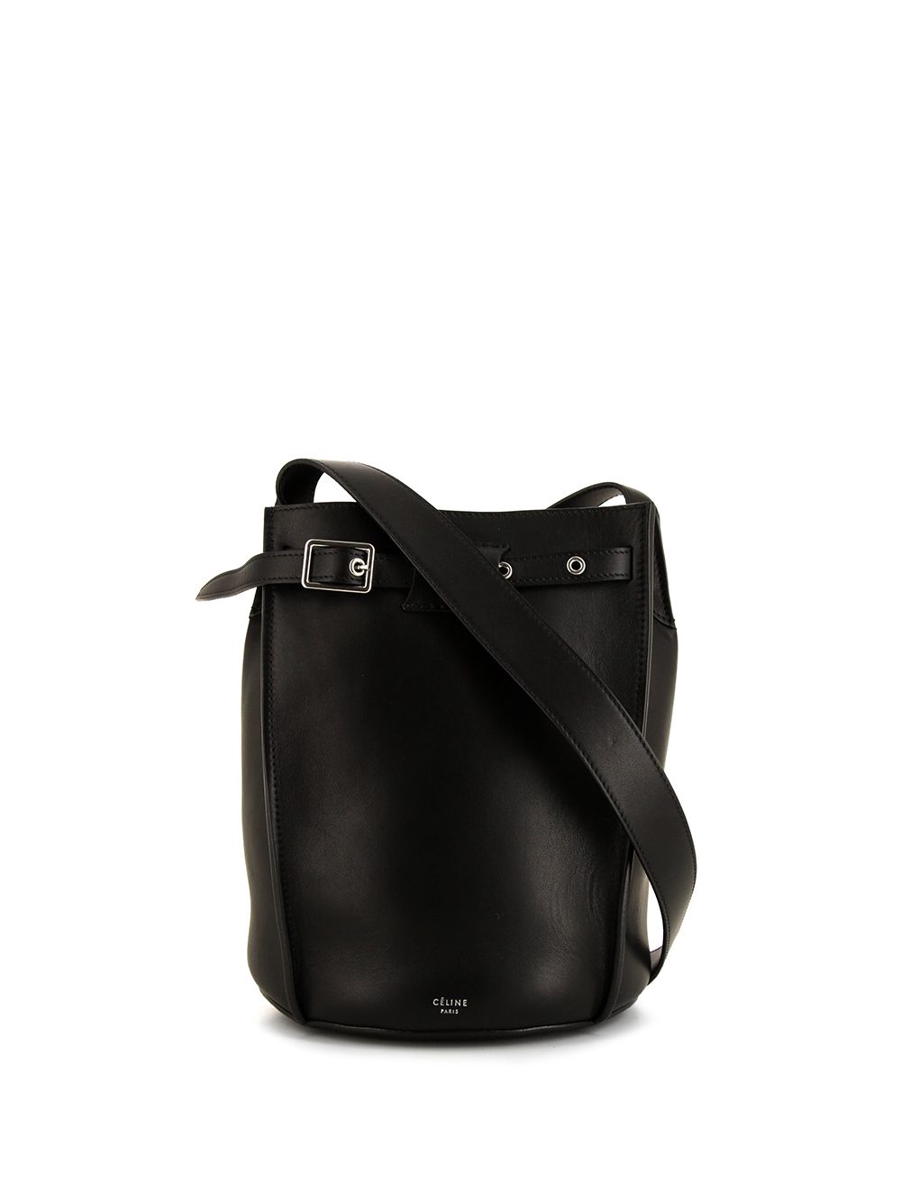 CELINE Bucket 16 Leather Shoulder Bag in Black