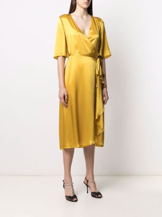 draped wrap-detail silk dress展示图