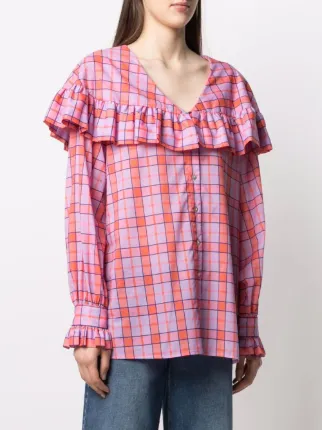 tartan-check ruffled shirt展示图